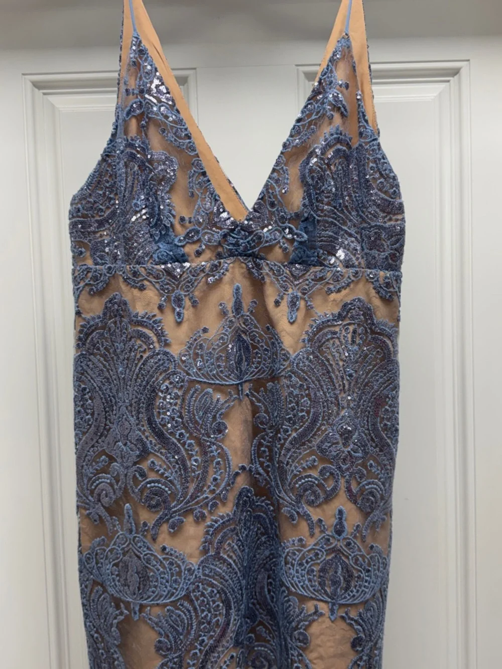 Free People Night Shimmer Sequin Mini Dress Blue and Nude